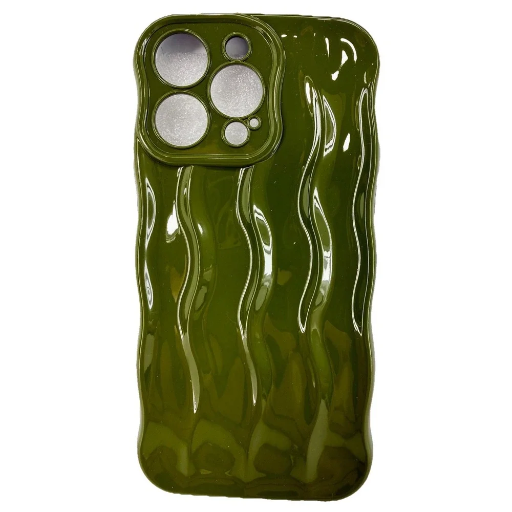 Iphone 14 Pro Max Case Gel Glossy Green‎ Wavy Shockproof Cover NIP